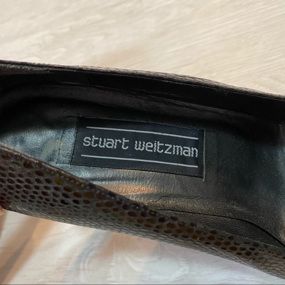 Stuart Weitzman Black Leather Snake Skin Embossed Pumps Heels Tapered Toe 8.5 - Picture 6 of 10